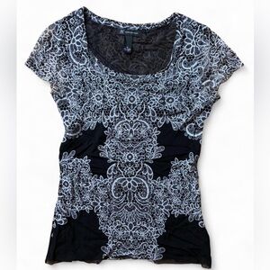 INC mesh sequin rhinestone beaded Y2K M nylon night out blouse sexy party